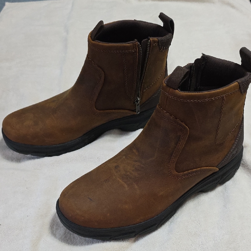 Skechers Brown Suede Ankle Boots Slip-On Design